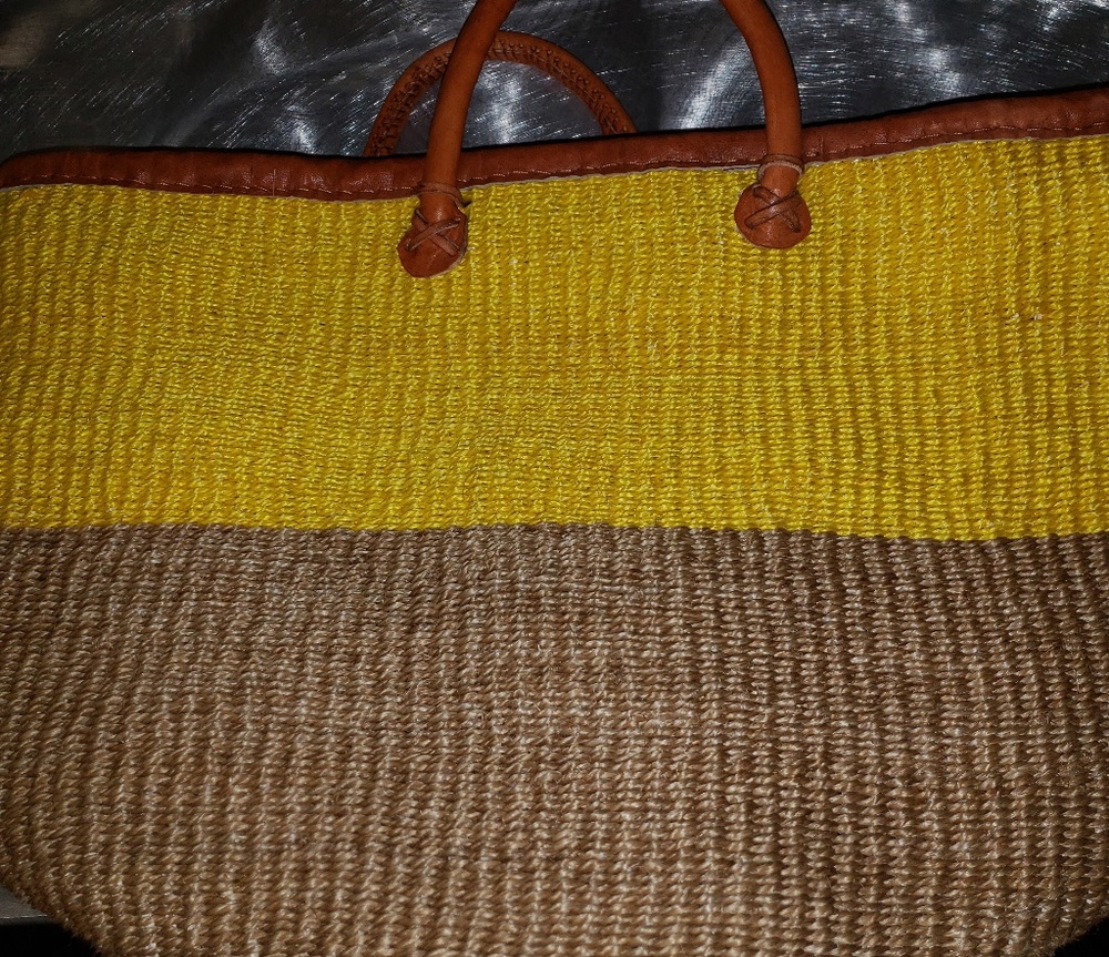 SOLD!! African Straw Woven Leather Tote Large